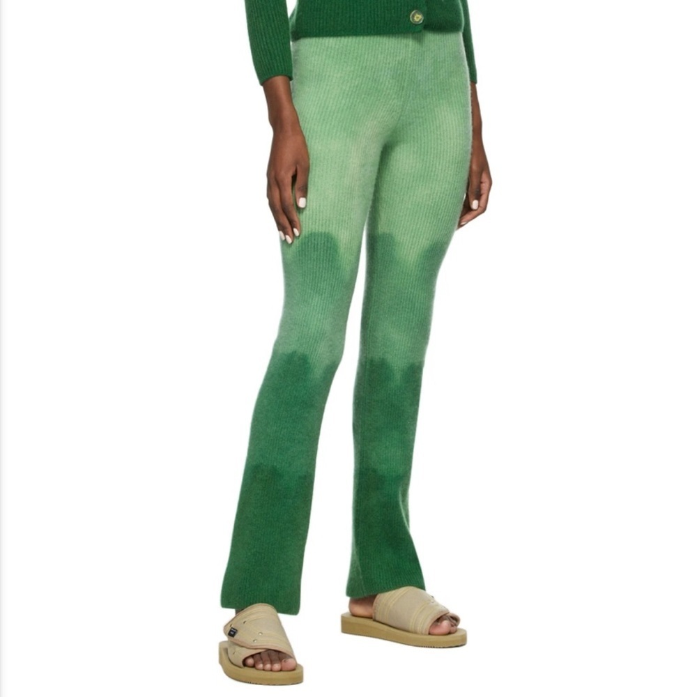 The Elder Statesman Green Dip Medium Rib Flare Lounge Pants medium cashmere new